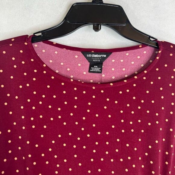 Liz Claiborne NWT Burgundy Dots Faux‎ Wrap Career Blouse Women's Sz PXL - Picture 3 of 9